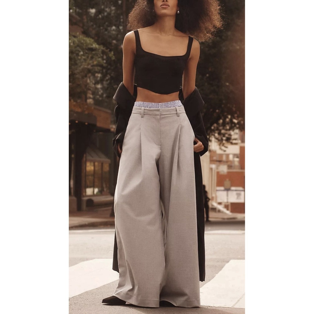 Maeve Boxer Trousers Gray Wide Leg Pleated Pants XS Corporate Casual Streetwear